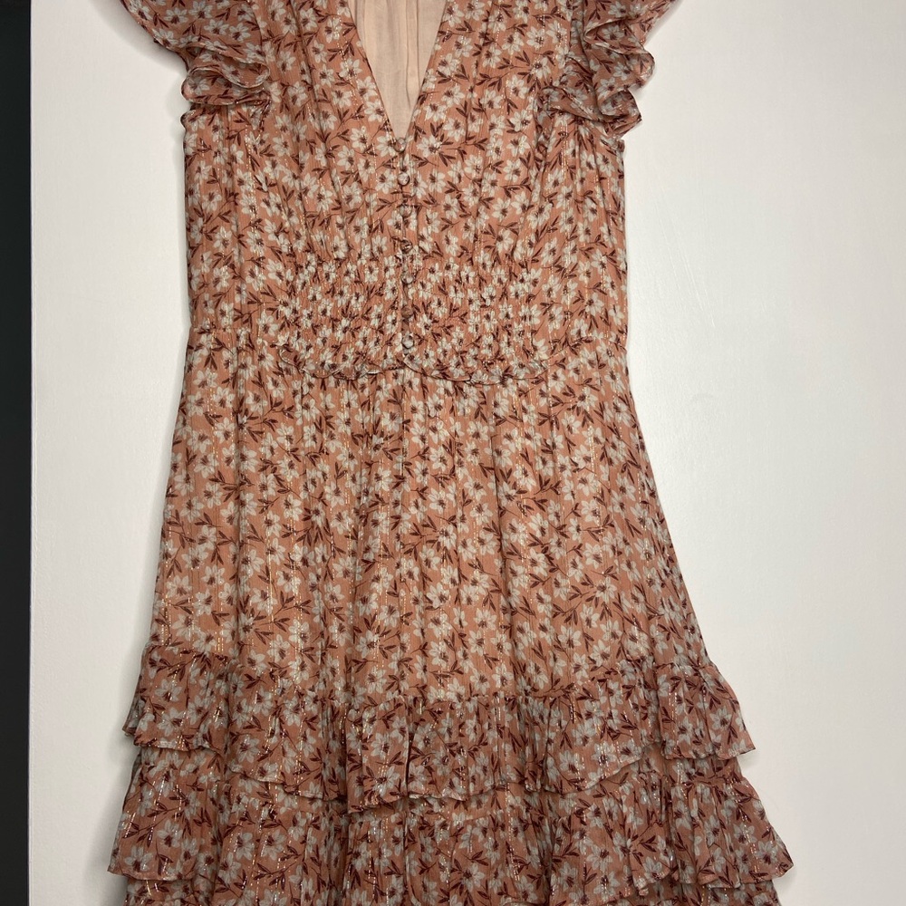 REBECCA TAYLOR Pink Ruffle Floral Mini Boho Dress Size 4 - Picture 4 of 10